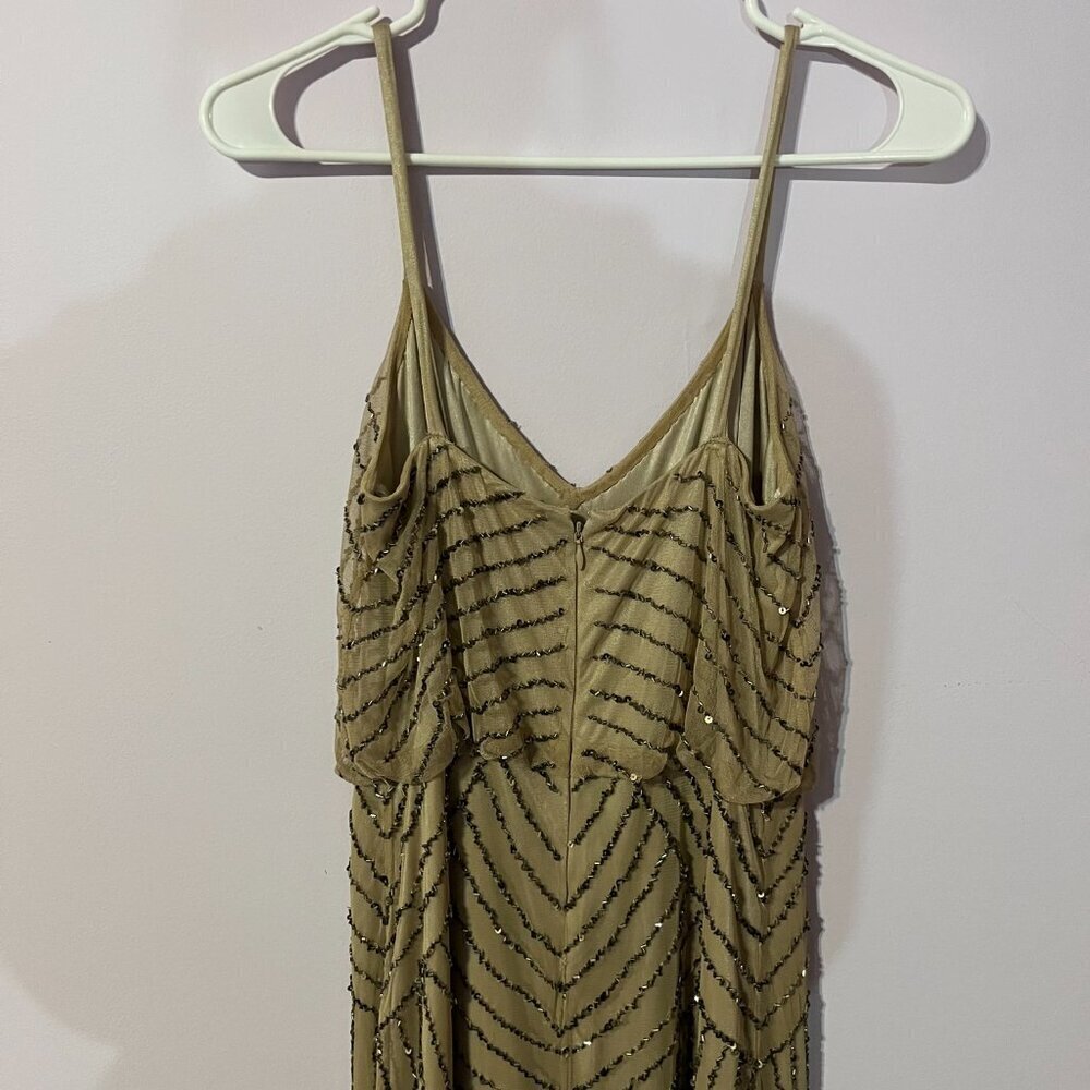 Adrianna Papell Nude Sequence Spaghetti Strap Maxi Formal Dress | Size 4 - Picture 5 of 7